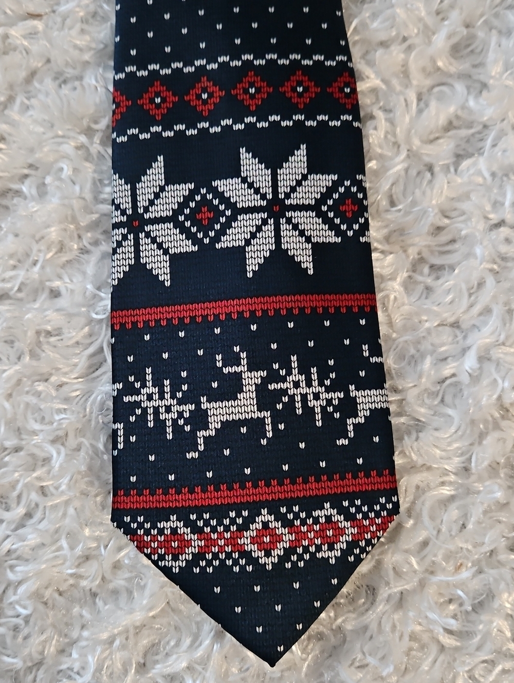 Christmas Holiday Festive Neck tie Raindeers Snowflakes St. Nicholas Square Navy